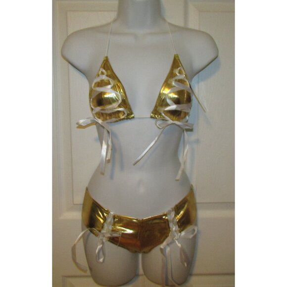 Gold Metallic Booty Short Bikini - NEW - Picture 2 of 9